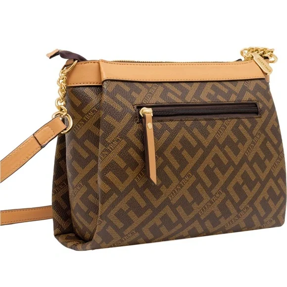 Ellen Tracy Signature Print Chain Crossbody Purse - Picture 2 of 4